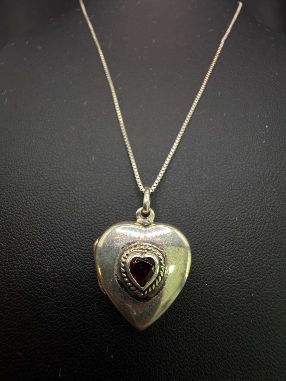 Sterling Silver 925 Tone Heart Locket Necklace Red Rhinestone Romantic Pendant - Picture 2 of 10
